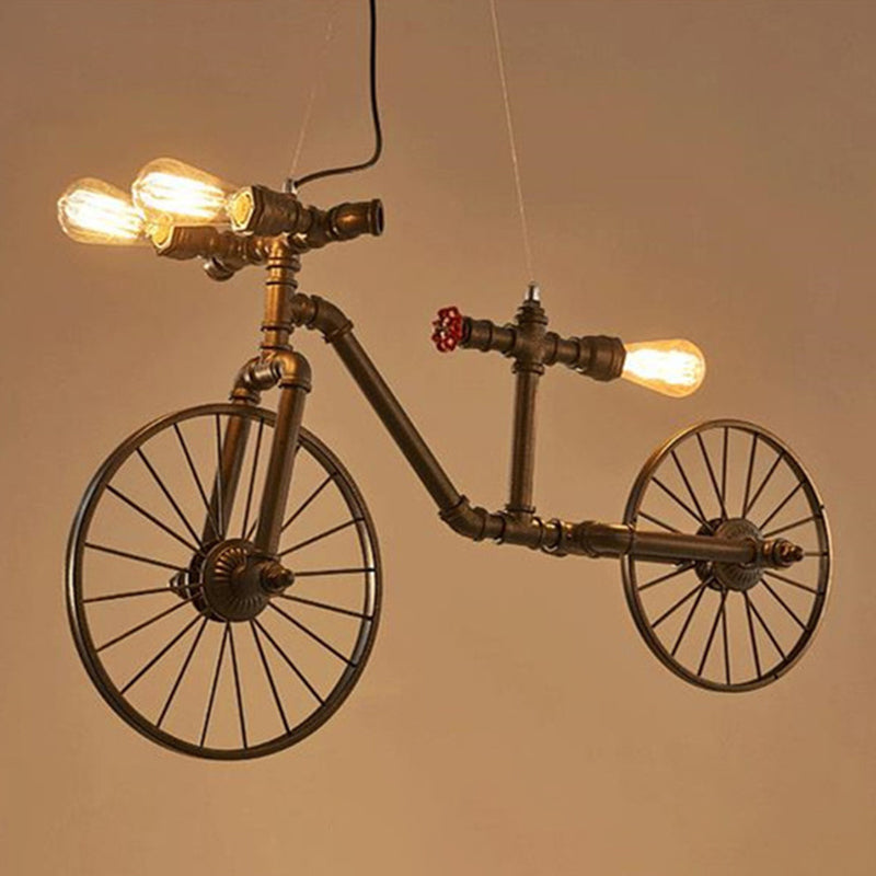 Iron Piping Bicycle Hanging Lamp Retro Style 3 Bulbs Restaurant Island Ceiling Light in Black