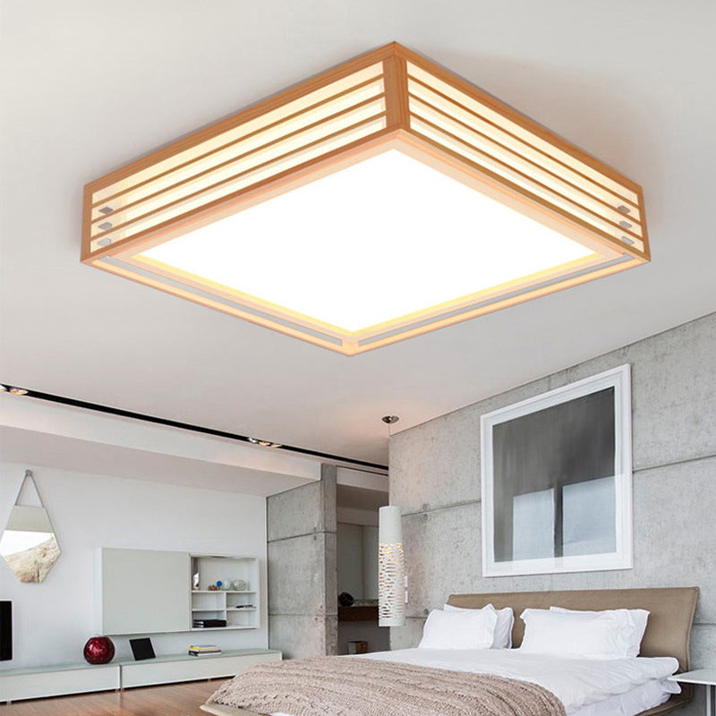 Wood Square Flush Ceiling Light Japanese Flush Mount Lighting Fixture for Bedroom