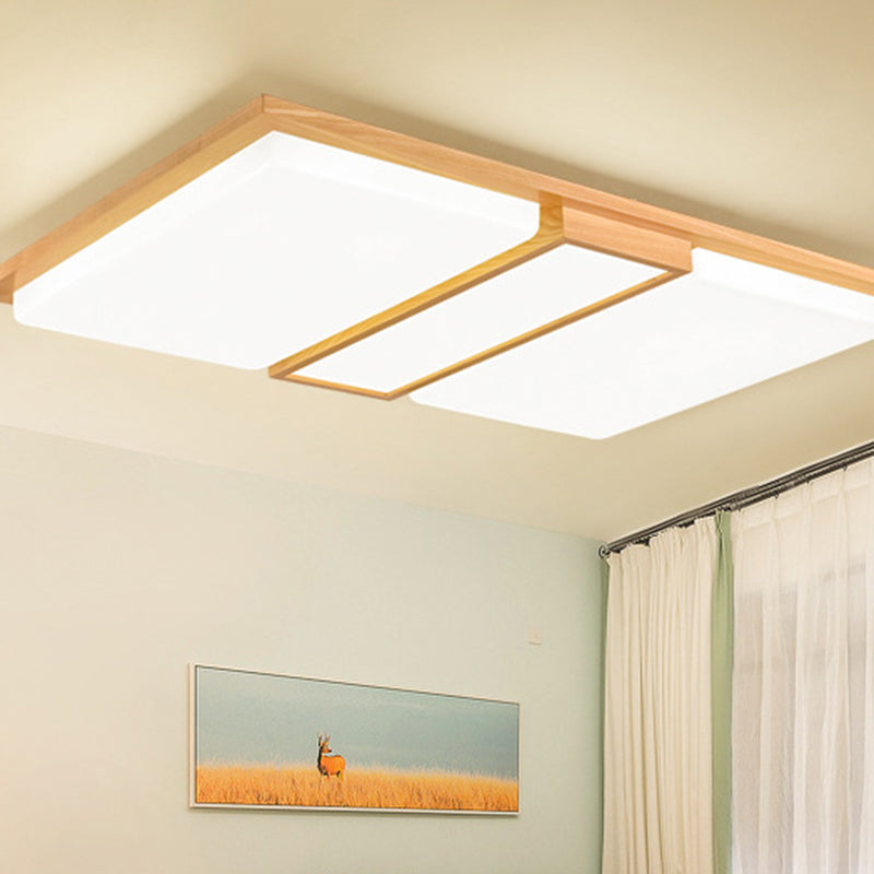 Plafoniera da soffitto a LED giapponese in legno chiaro a forma di rettangolo per soggiorno