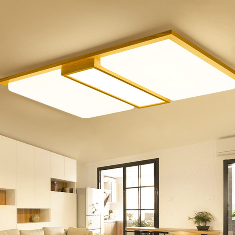 Plafoniera da soffitto a LED giapponese in legno chiaro a forma di rettangolo per soggiorno