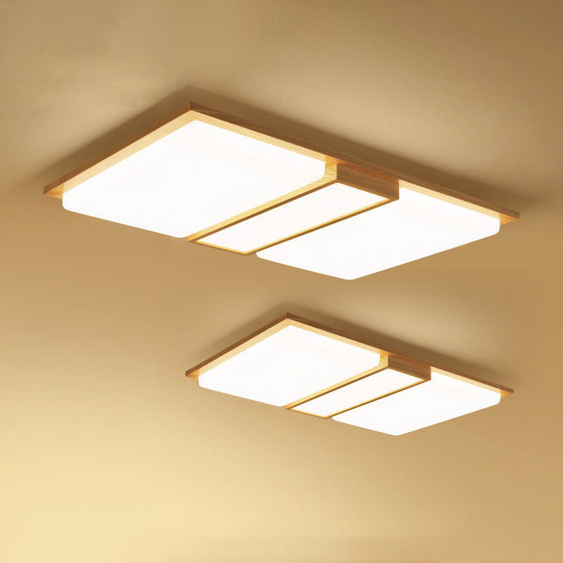 Plafoniera da soffitto a LED giapponese in legno chiaro a forma di rettangolo per soggiorno