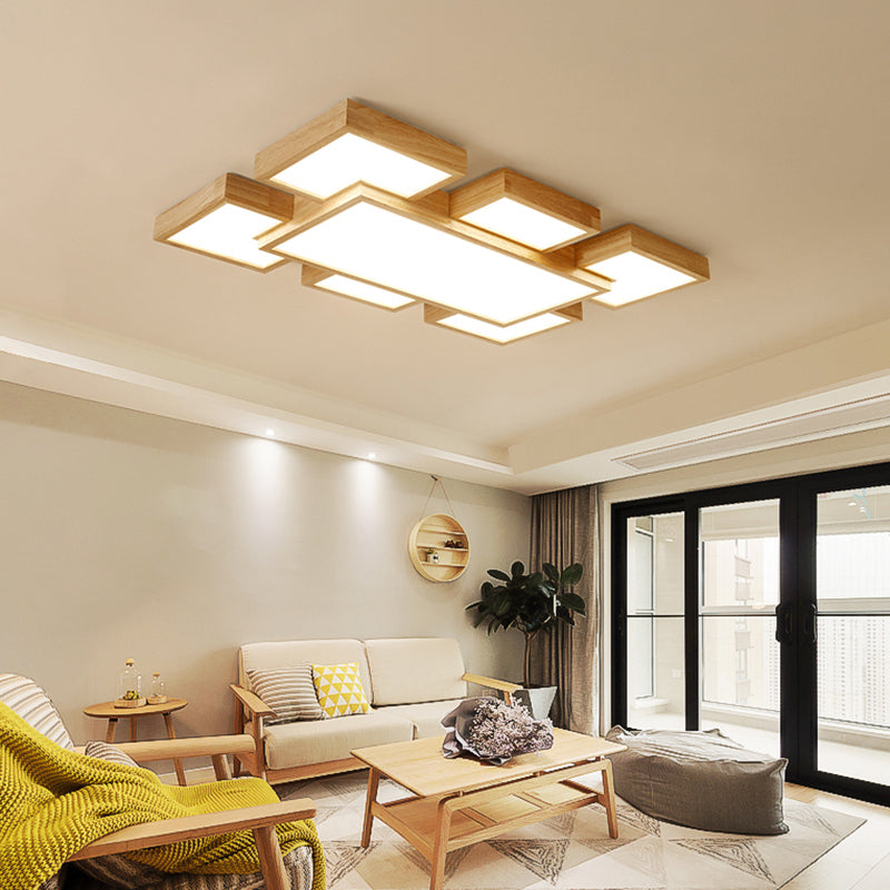 Minimalist Geometrical Flush Mount Lighting Wood Living Room LED Flush Mount Fixture