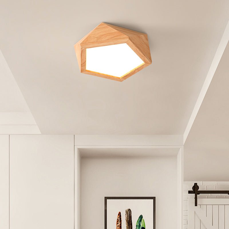 Pentagon Faceted LED Semi Flush Mount Simplicity Wood Corridor Ceiling Mounted Light