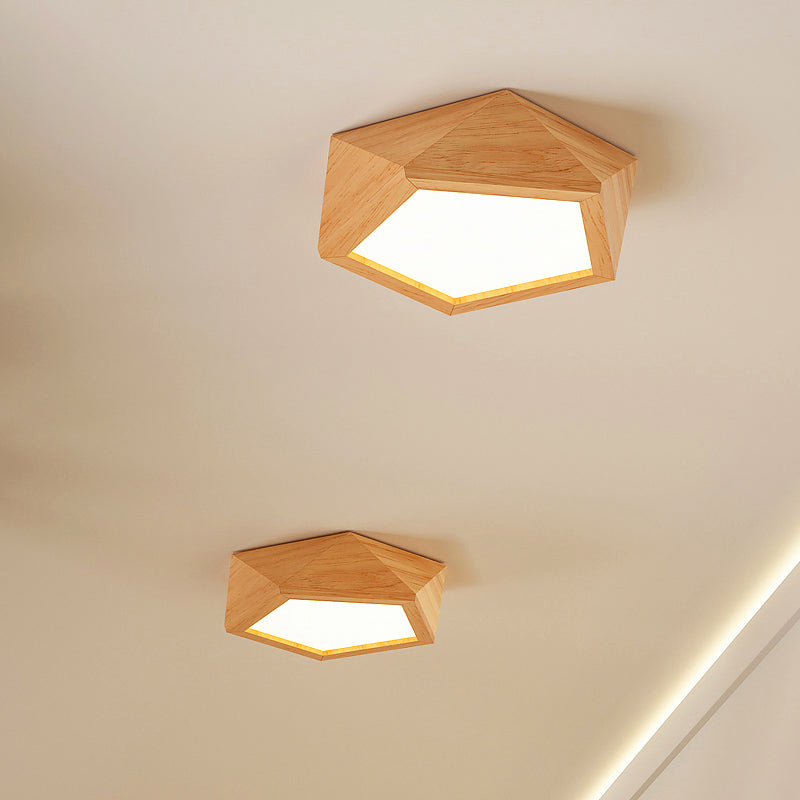 Pentagon Faceted LED Semi Flush Mount Simplicity Wood Corridor Ceiling Mounted Light