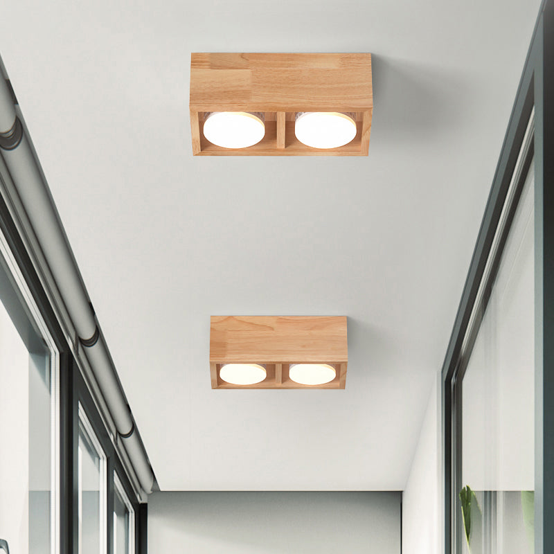 Squared Flush Ceiling Light Contemporary Wood Corridor LED Flush Mount Lighting Fixture