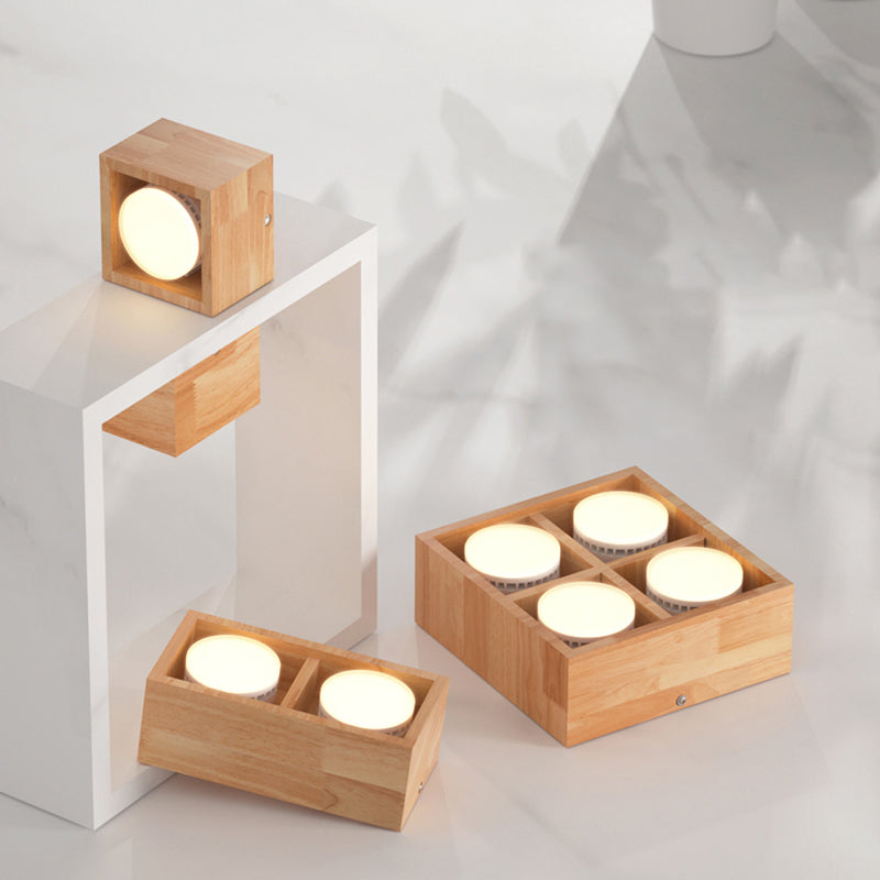 Squared Flush Ceiling Light Contemporary Wood Corridor LED Flush Mount Lighting Fixture