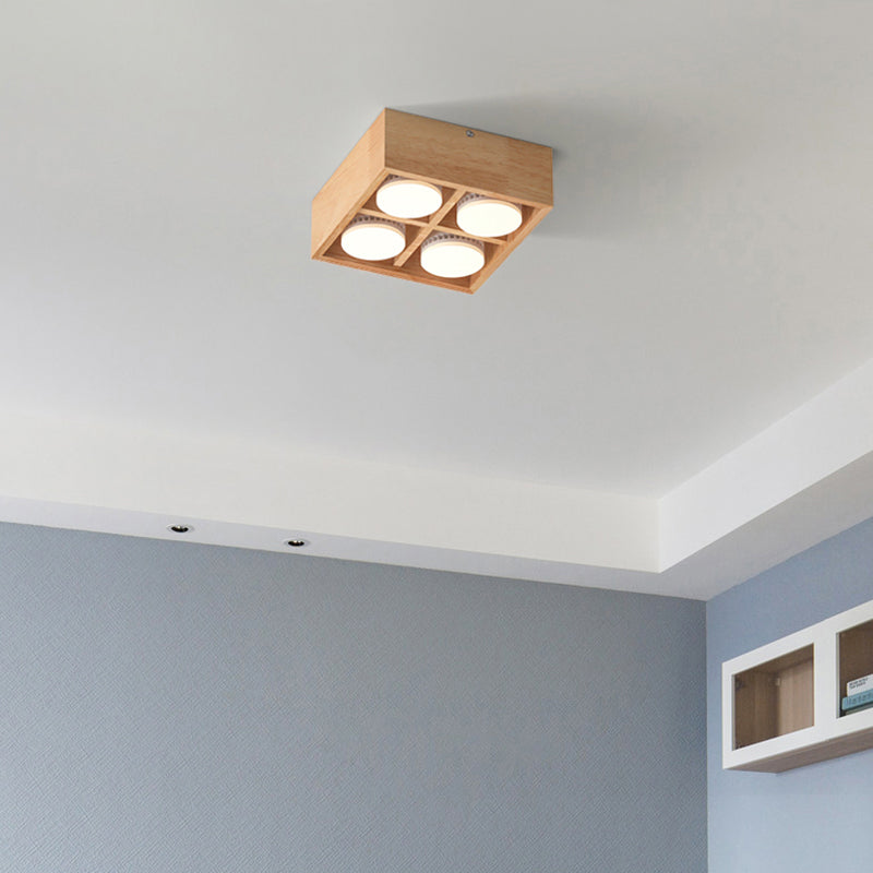 Squared Flush Ceiling Light Contemporary Wood Corridor LED Flush Mount Lighting Fixture