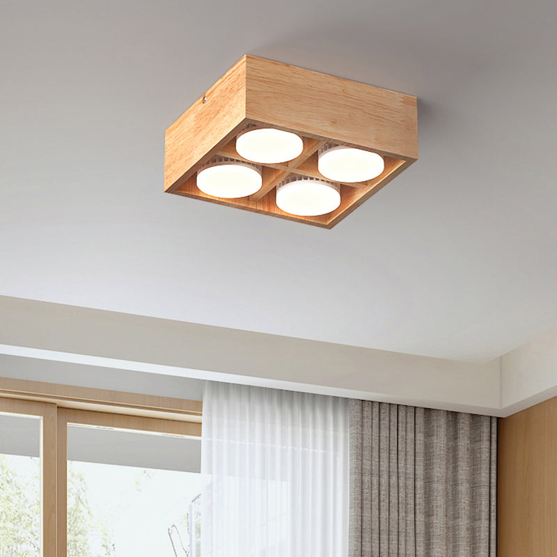 Squared Flush Ceiling Light Contemporary Wood Corridor LED Flush Mount Lighting Fixture