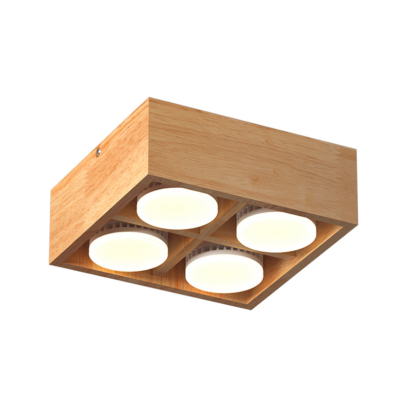 Squared Flush Ceiling Light Contemporary Wood Corridor LED Flush Mount Lighting Fixture