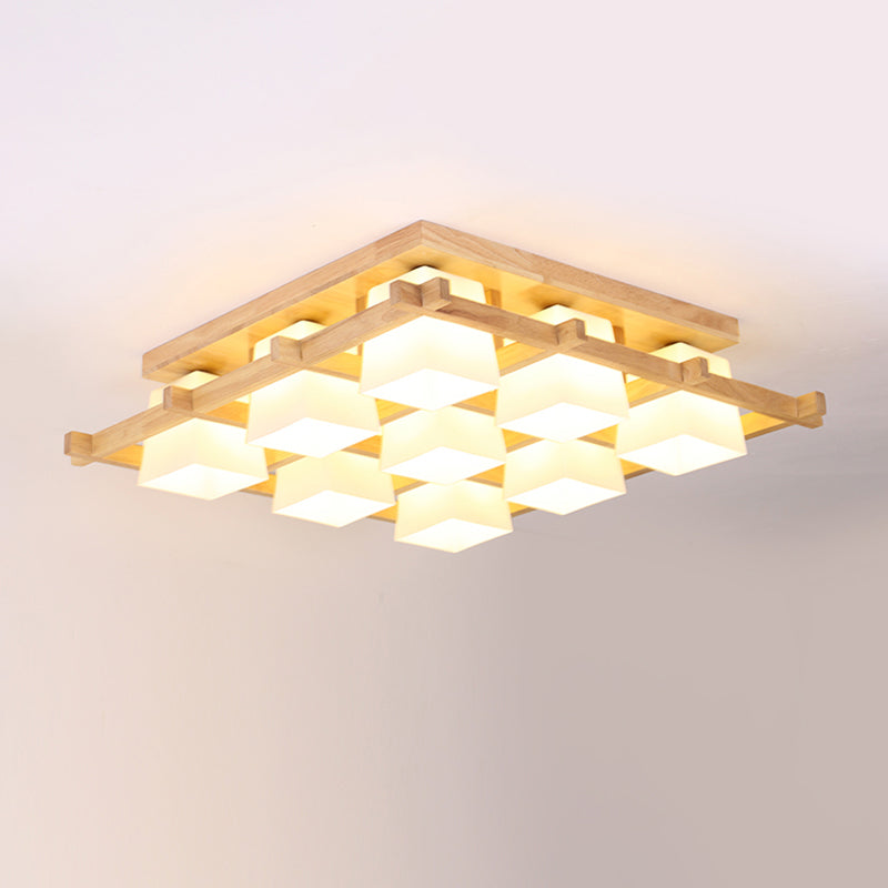 Luminaire encastré géométrique en verre crème de style japonais en bois