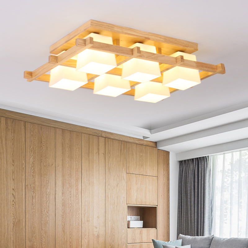 Luminaire encastré géométrique en verre crème de style japonais en bois