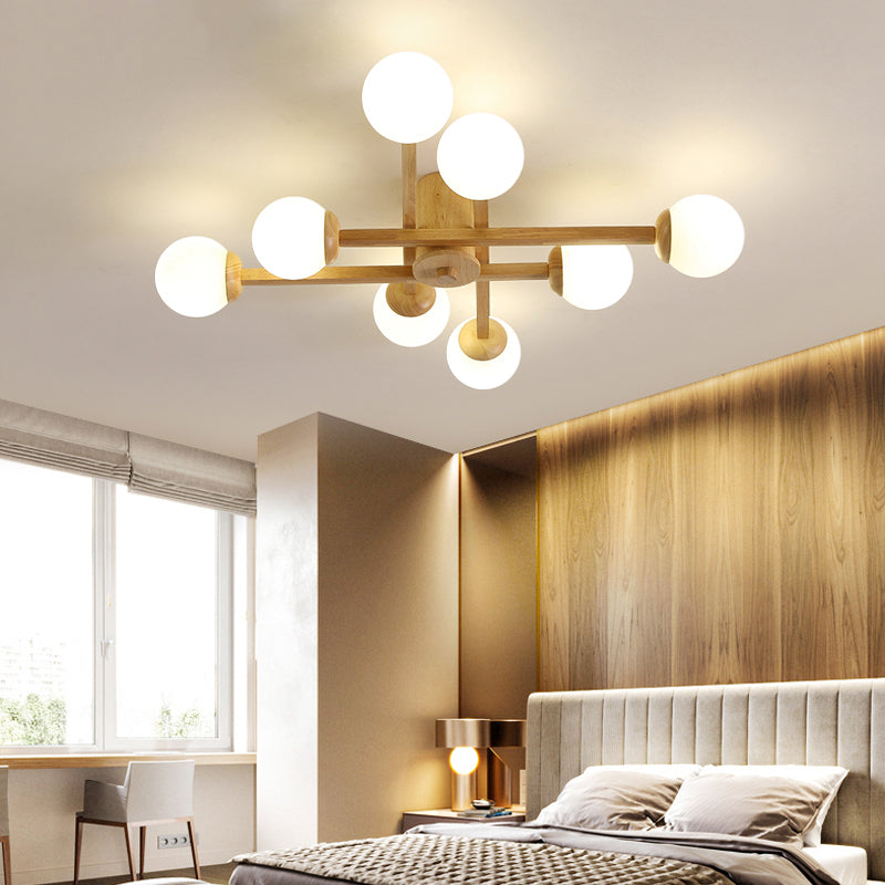 Modo Living Room Semi Flush Mount Opal Glass Simplicity Close To Ceiling Chandelier in Wood