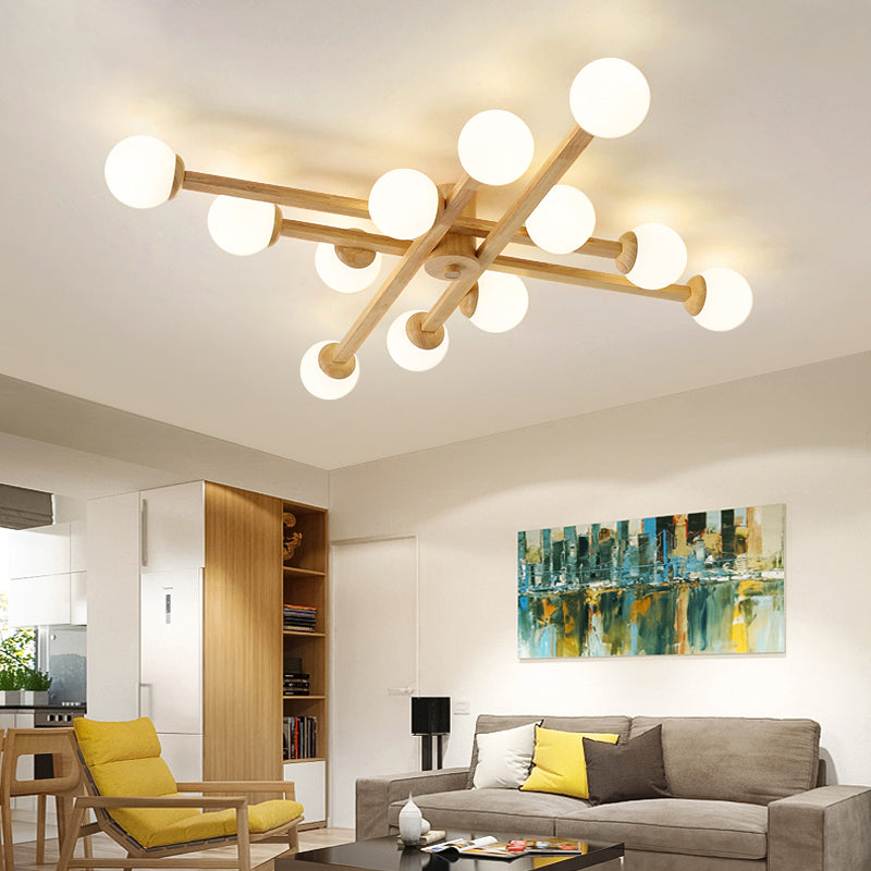 Modo Living Room Semi Flush Mount Opal Glass Simplicity Close To Ceiling Chandelier in Wood