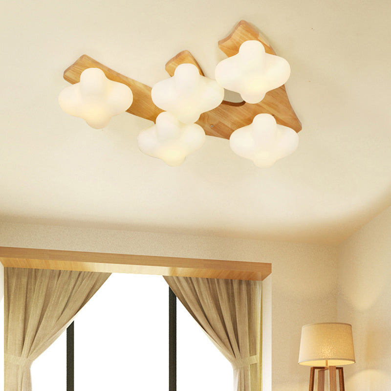 White Glass Plum Blossom Flush Mount Contemporary Flush Mount Ceiling Light for Kids Bedroom