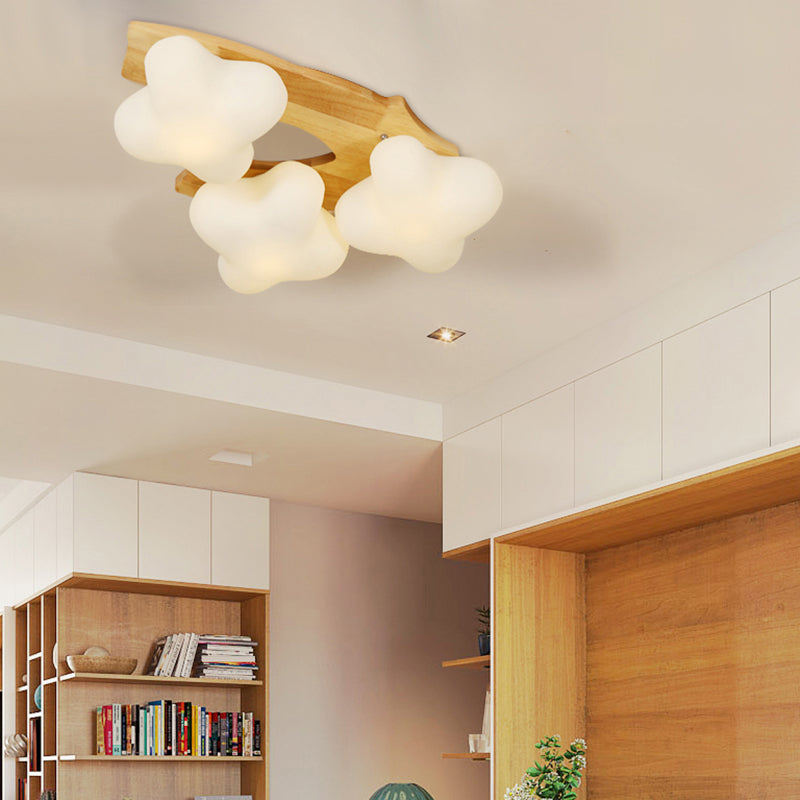 White Glass Plum Blossom Flush Mount Contemporary Flush Mount Ceiling Light for Kids Bedroom