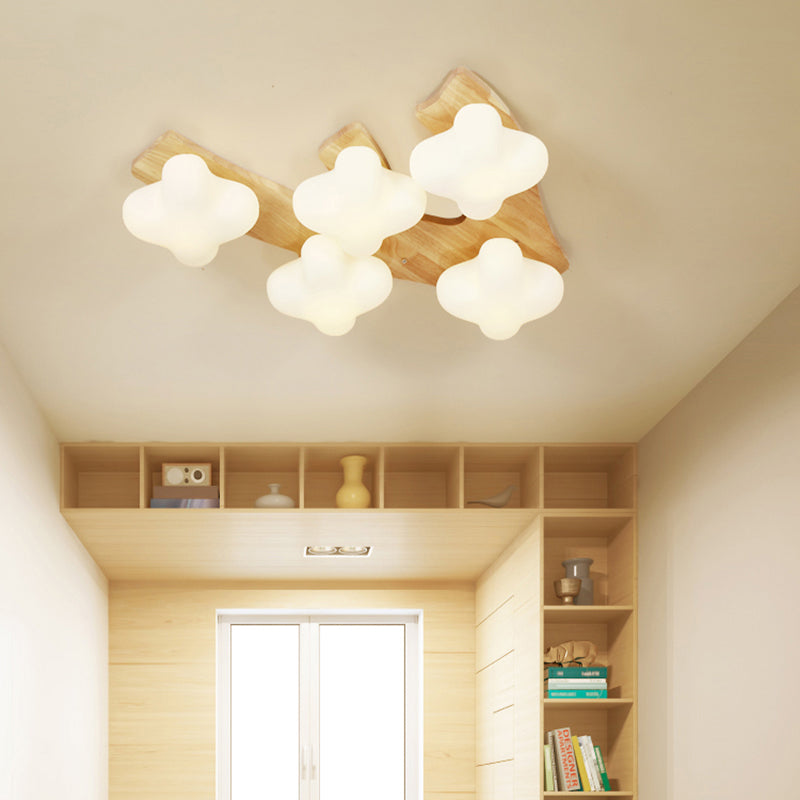White Glass Plum Blossom Flush Mount Contemporary Flush Mount Ceiling Light for Kids Bedroom