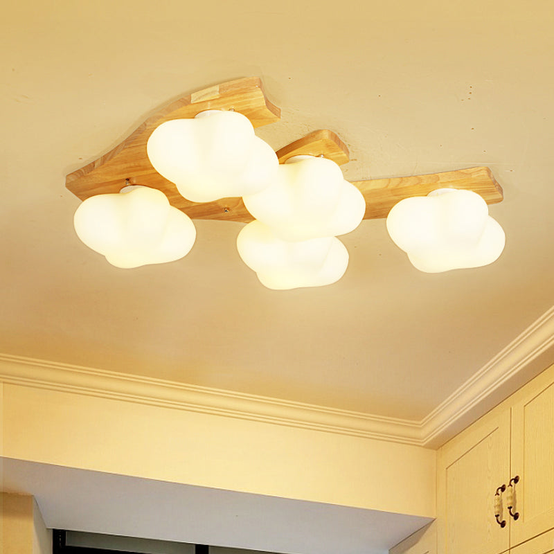 White Glass Plum Blossom Flush Mount Contemporary Flush Mount Ceiling Light for Kids Bedroom