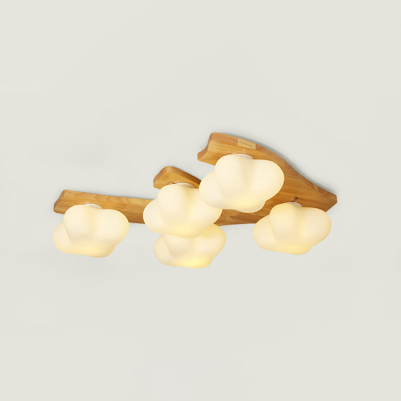 White Glass Plum Blossom Flush Mount Contemporary Flush Mount Ceiling Light for Kids Bedroom