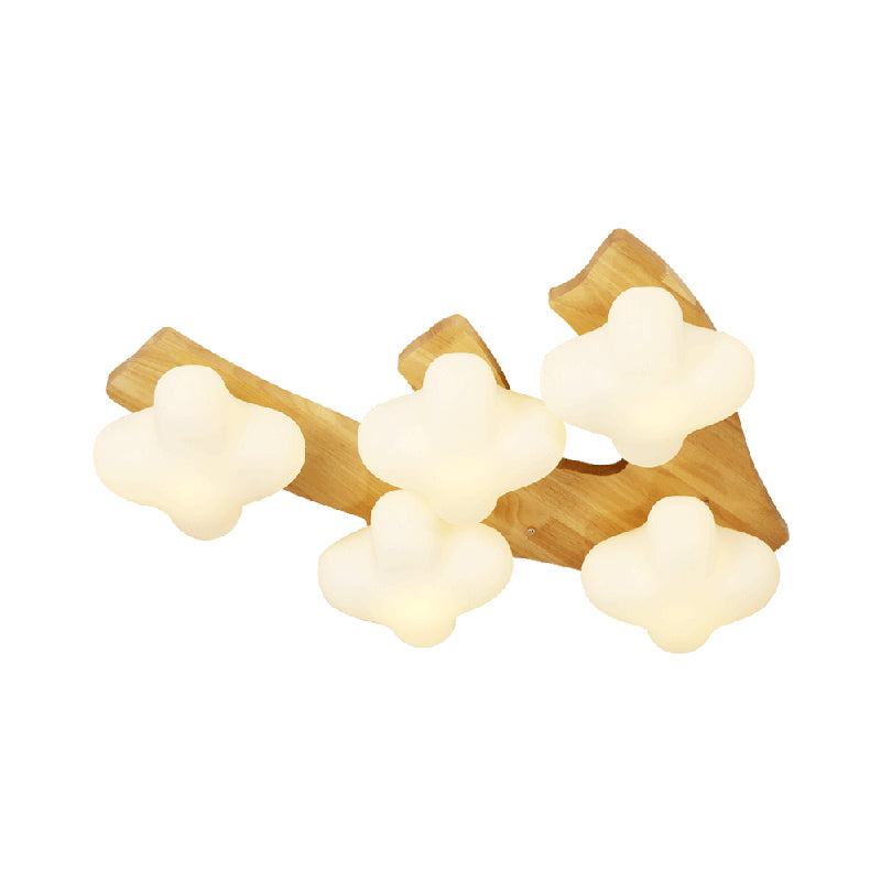 White Glass Plum Blossom Flush Mount Contemporary Flush Mount Ceiling Light for Kids Bedroom