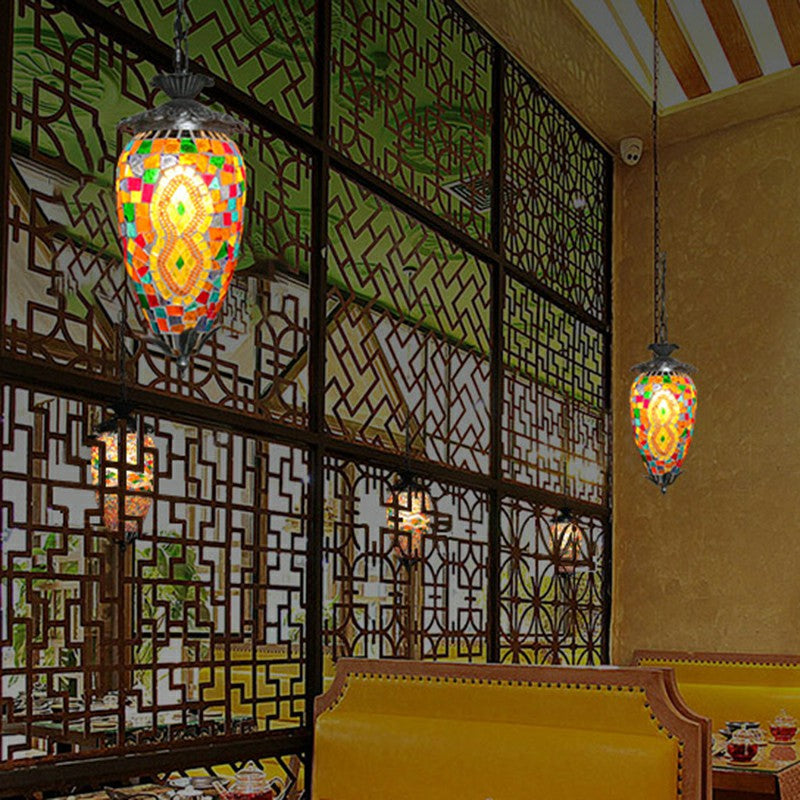 Ein-Bulb-hängende leichte Retro-Stil-Mosaik-Buntglas Deckenbeleuchtung für Bar