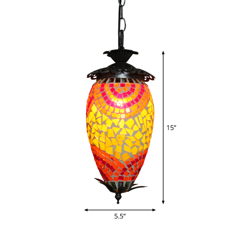 Single-Bulb Hanging Light Retro Style Mosaic Stained Glass Ceiling Lighting for Bar