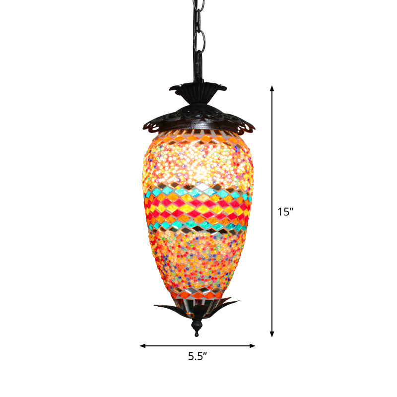 Single-Bulb Hanging Light Retro Style Mosaic Stained Glass Ceiling Lighting for Bar