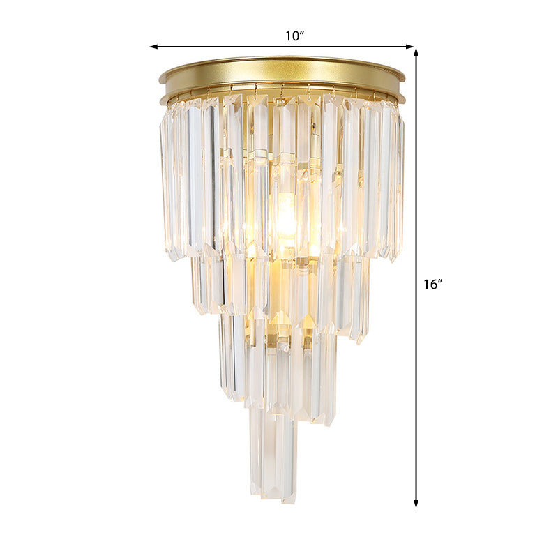 1 Lights Bedside Wall Lighting Fixture Modernism Style Golden Wall Lamp with Clear Crystal Block Shape