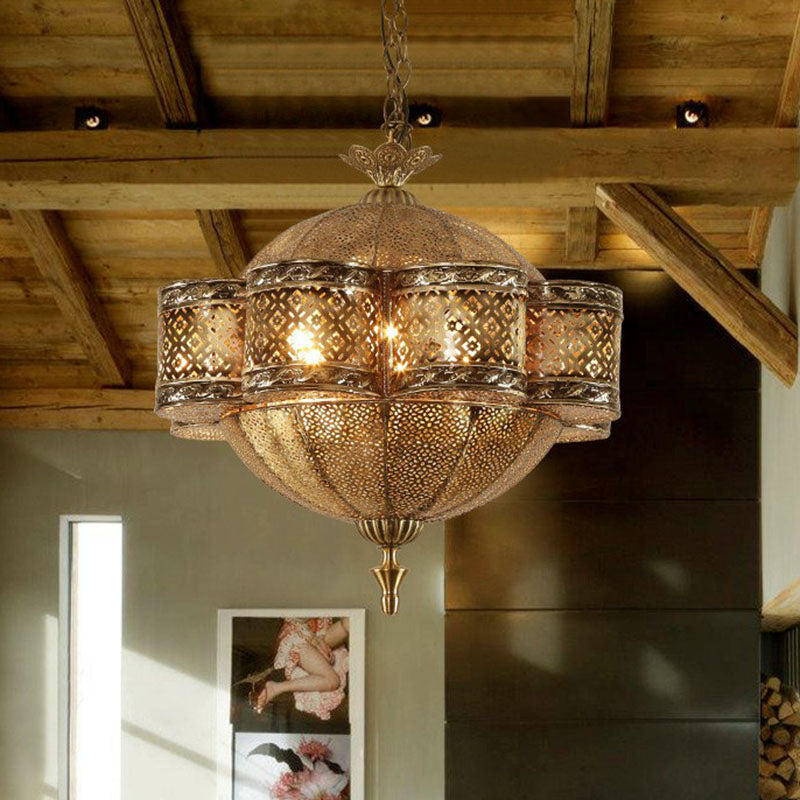 Cut-out Metallic Ceiling Light Southeast Asia 6 Bulbs Restaurant Hanging Pendant Light in Bronze