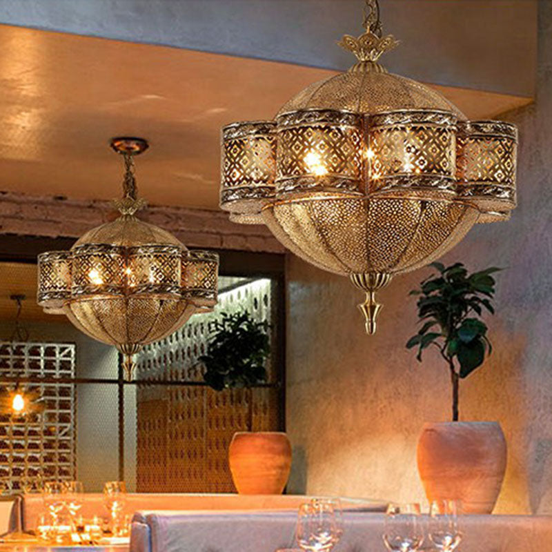 Luz de techo metálico recortado Southeast Asia 6 Bulbos restaurante colgante colgante Luz en bronce