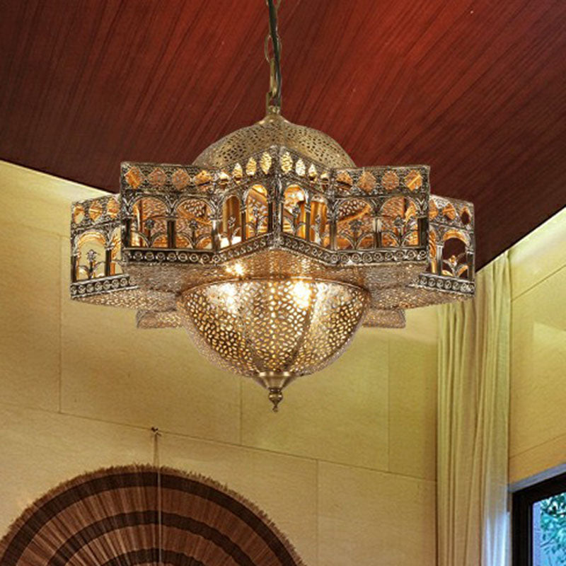 Metallic Hollow out Pendant Light Vintage 8 Bulbs Restaurant Suspension Light Fixture in Bronze