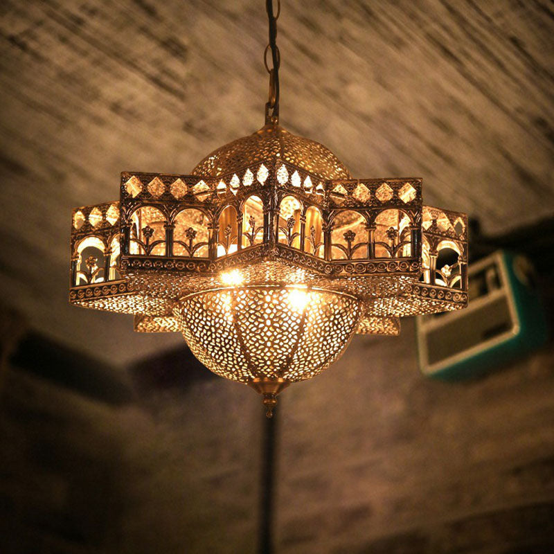 Metallic Hollow out Pendant Light Vintage 8 Bulbs Restaurant Suspension Light Fixture in Bronze