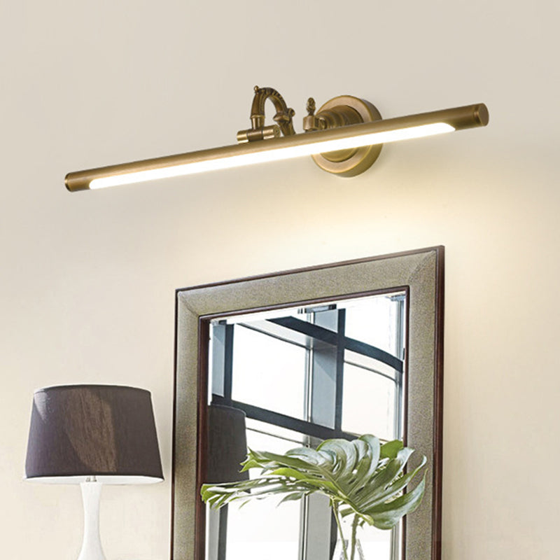 Rotatable Linear Vanity Mirror Light Metal Vintage Wall Mount Lighting in Antique Brass/Black, 14"/18"/23" W