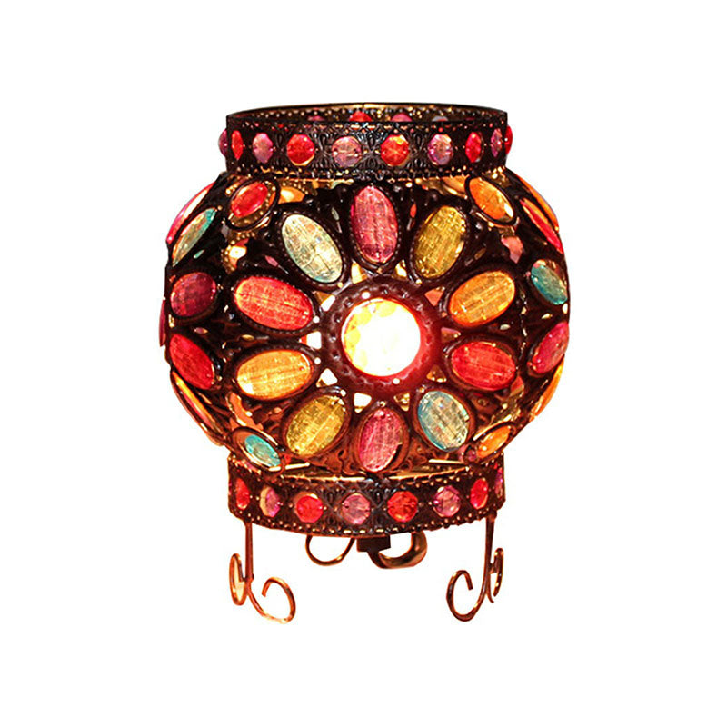 Oblate ijzeren tafelverlichting traditionele 1-licht slaapkamer nachtkastje lamp met acrylkraal in brons