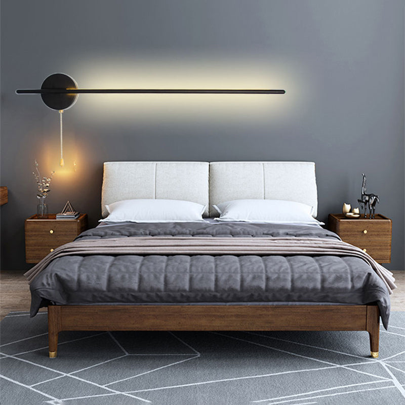 Metallic Tube Shaped Wall Mount Light Simplicity Black LED Wall Lighting with Pull Chain for Corridor