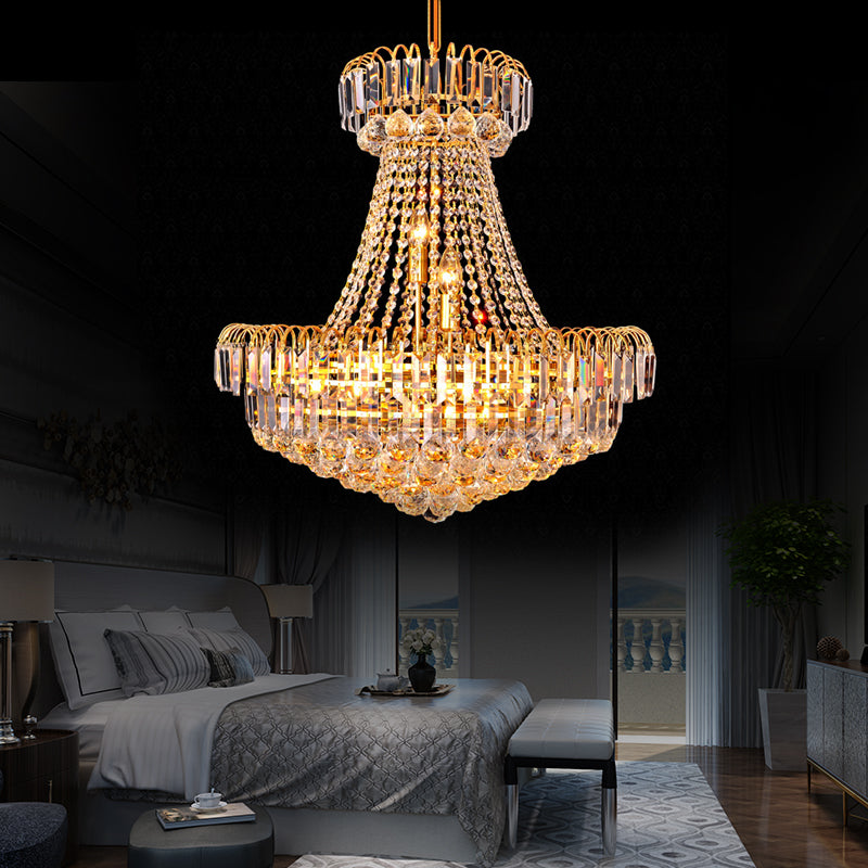 Mushroom Empire Kroonluchter Modern Crystal Gold Hangend Light voor slaapkamer, 16 "/23.5" breed