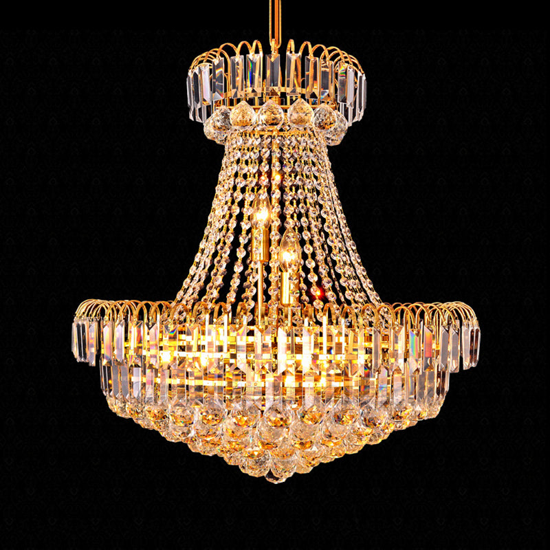 Mushroom Empire Kroonluchter Modern Crystal Gold Hangend Light voor slaapkamer, 16 "/23.5" breed