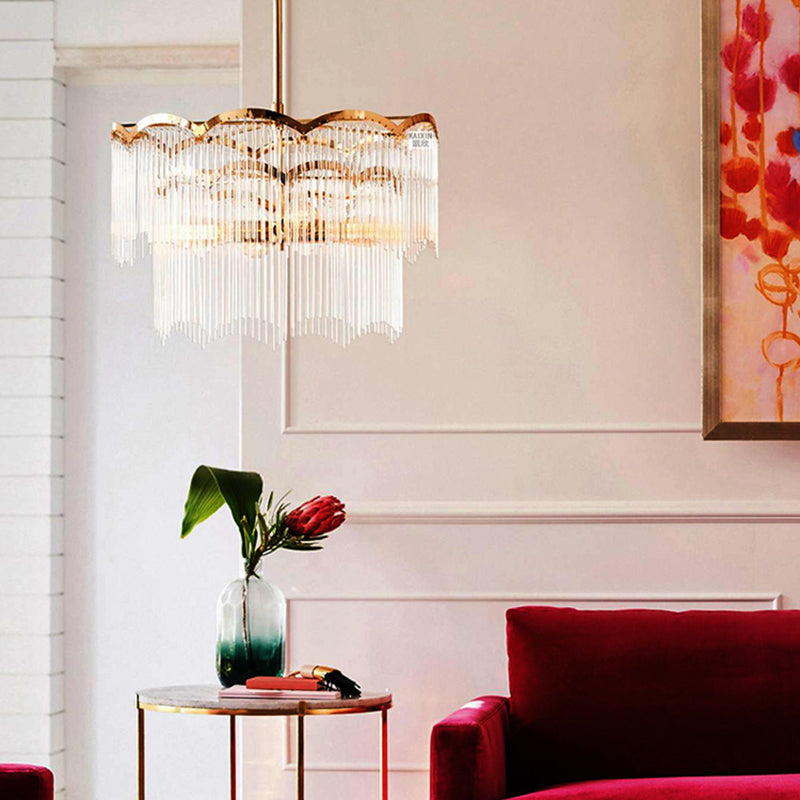 LED -Schlafzimmer Decke Kronleuchter modernes goldenes hängendes Licht mit runden Kristallstangenschatten