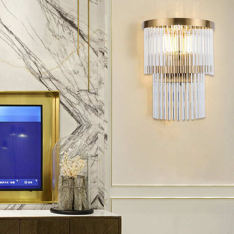 Tiered Sconce Light Modern Crystal Rod 2/3 Lights Gold Wall Mounted Light for Dining Room