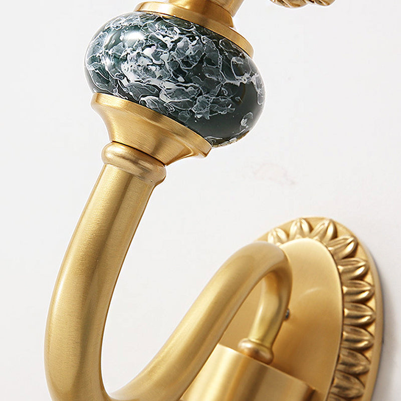 Floral Bedroom Sconce Light Fixture Antique Clear Glass 1/2 Lights Gold Wall Lamp with Arched Arm