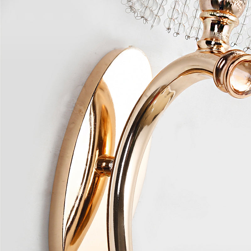 Cone Bedroom Wall Sconce Light Traditional Clear Crystal 1 Light Gold Wall Lamp with Metal Curvy Arm