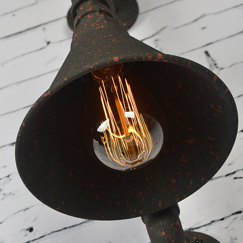 Vintage Conical Wall Light Fixture Single-Bulb Iron Wall Mounted Lamp with Water Pipe in Rust