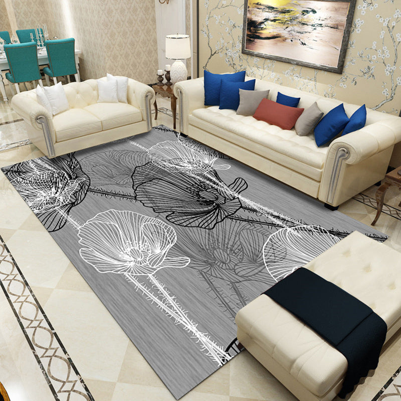 Nordic Home Decoration Rug Multi Colored Plant Pattern Indoor Rug Polyster Easy Care Pet Friendly Washable Rug