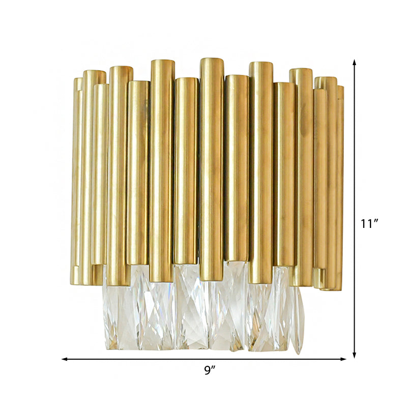 Clear Faceted Crystal Wall Mounted Lighting Modernist 1 Light Brass Wall Light for Living Room