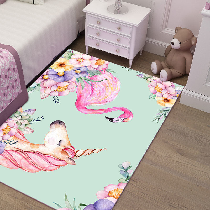 Cute Kids Room Rug Multi-Color Animal Pattern Rug Synthetics Anti-Slip Backing Easy Care Carpet