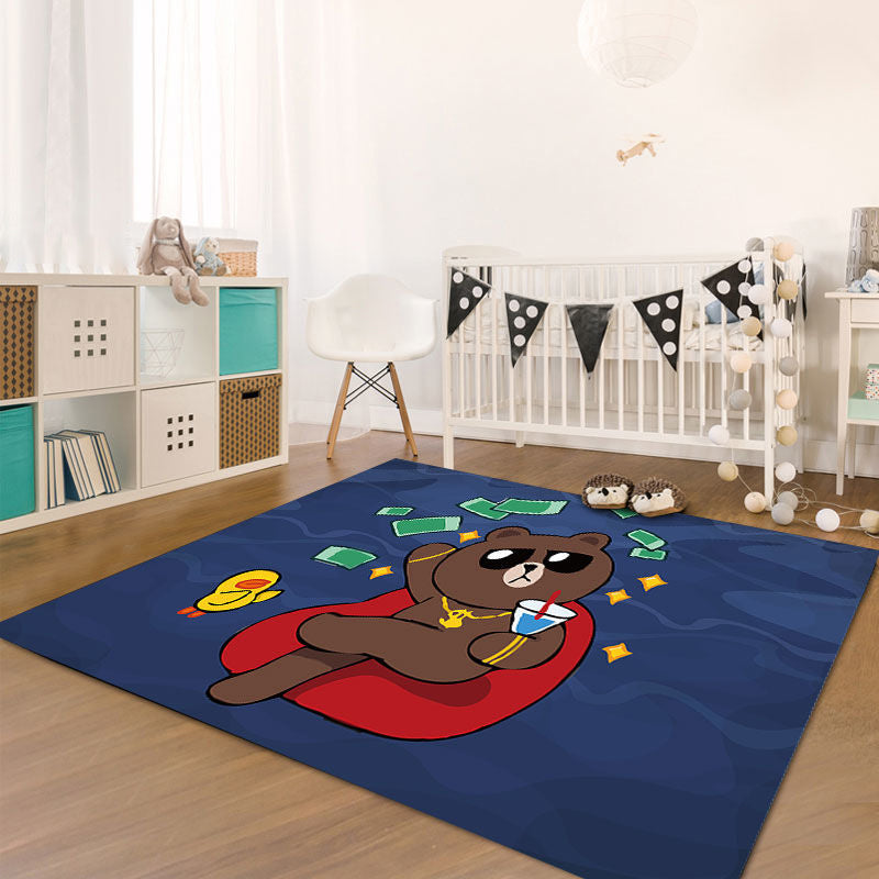 Cute Kids Room Rug Multi-Color Animal Pattern Rug Synthetics Anti-Slip Backing Easy Care Carpet