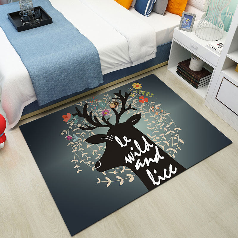 Cute Kids Room Rug Multi-Color Animal Pattern Rug Synthetics Anti-Slip Backing Easy Care Carpet