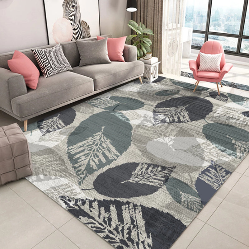 Multi Color Living Room Rug Asia Plant Print Carpet Polyster Pet Friendly Easy Care Indoor Rug