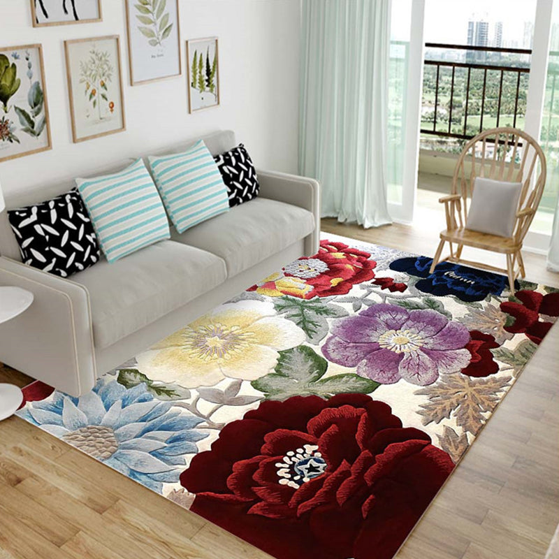 Multi Colored Chinese Rug Polyster Plant Printed Carpet Machine Washable Stain-Resistant Indoor Rug for Parlor