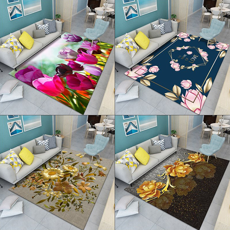 Modern Floral Pattern Rug Multi-Color Polyster Indoor Rug Pet Friendly Stain-Resistant Carpet for Childrens Bedroom