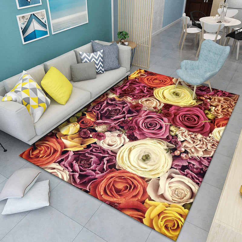 Modern Floral Pattern Rug Multi-Color Polyster Indoor Rug Pet Friendly Stain-Resistant Carpet for Childrens Bedroom